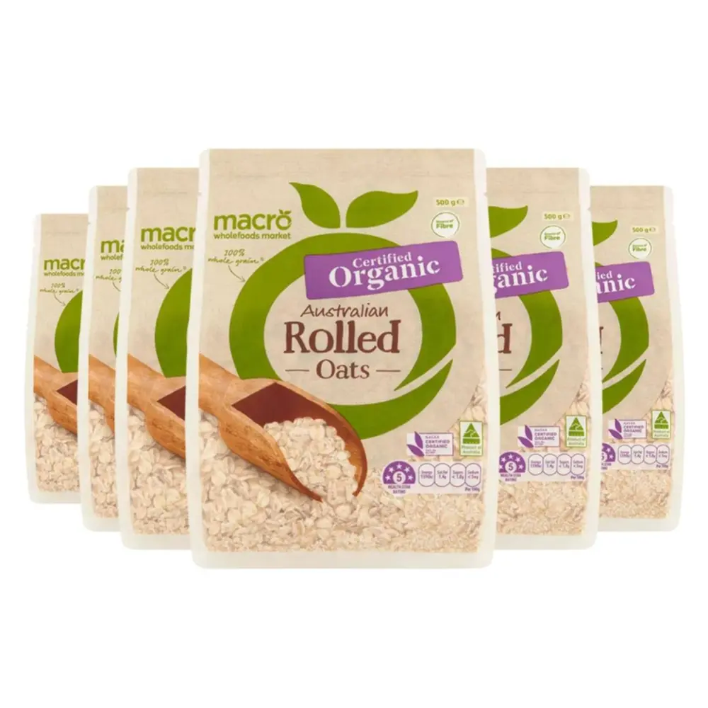 Yến Mạch Hữu Cơ Nguyên Cám Cán Dẹt, Organic Australian Rolled Oats, 100% Whole Grain (500g) - MACRO